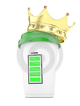 Coffee cup with crown. 3D rendering.