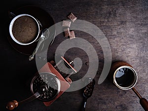 Coffee cup on a dark wooden background