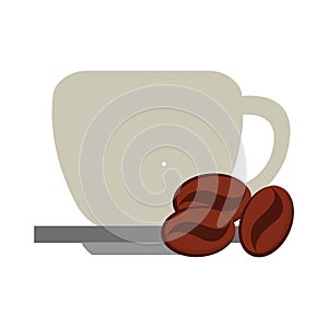 Coffee cup on dish and beans