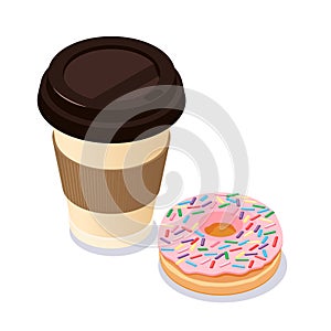 Coffee cup and donut. Vector flat modern style illustration icon design. Isolated on white background. Cafe concept photo
