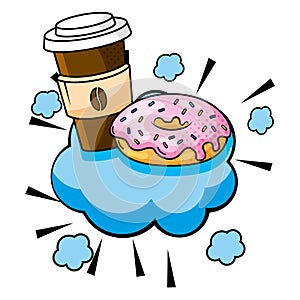 Coffee cup and donut vector illustration