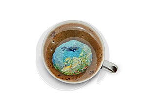 Coffee cup with a dream about diving vacation