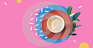 Coffee cup. Drinking coffee during lunch in office. Coffee shop. Latte. Breakfast concept. Good morning. Collage banner design