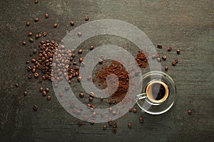 Coffee cup on grey dark background
