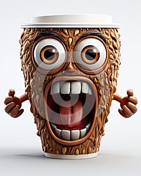 a coffee cup with a face and tongue sticking out of it. generative ai