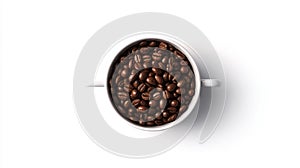Coffee cup and beans on white background. AI image