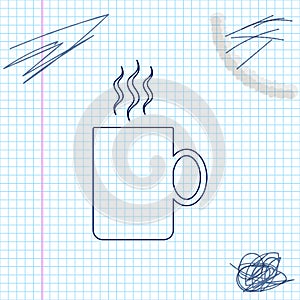 Coffee cup flat line sketch icon isolated on white background. Tea cup. Hot drink coffee. Vector Illustration.