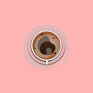 Coffee cup with froth top view for design poster on pink background. vector illustration