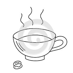 Coffee cup, grain beverage. Mug of invigorating americano cappuccino, espresso, morning hot drink. Doodle hand-drawn sketch style