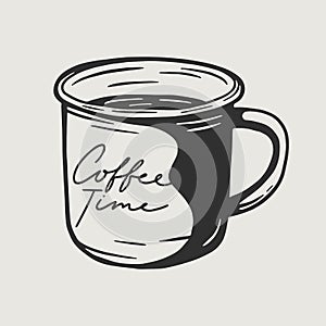 Coffee cup hand drawn illustration logo icon sketch doodle style