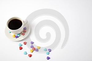 coffee cup with heart on white texture. love. valentines day