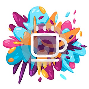 coffee cup hot cafe glass tea cup icon in colorful splat paint liquid splashing ink splash design creative illustration