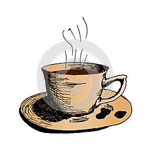 Coffee cup, hot morning coffee Hand Drawn Sketch Vector illustration.