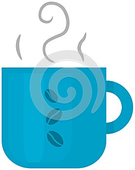 Coffee cup icon - blue. Coffee mug with steam.