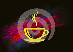 Coffee cup icon colorful paint abstract background brush strokes illustration design