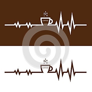 Coffee cup icon and electrocardiography icon vector logo design