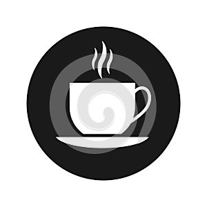 Coffee cup icon flat black round button vector illustration