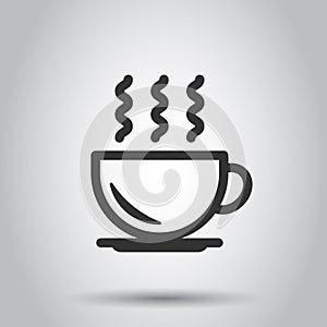 Coffee cup icon in flat style. Hot tea vector illustration on white isolated background. Drink mug business concept