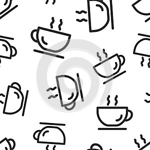 Coffee cup icon in flat style. Hot tea vector illustration on white isolated background. Drink mug seamless pattern business