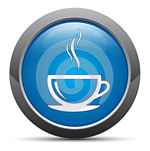 Coffee cup icon premium blue round button vector illustration