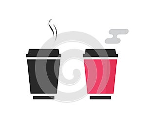 Coffee cup icon vector pictogram black white silhouette in disposable flat red takeaway paper of plastic mug shape graphic