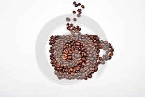 Coffee cup image made up of coffee beans on a white background