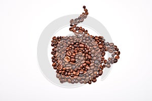 Coffee cup image made up of coffee beans on a white background