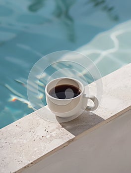 Coffee Cup on Ledge by Pool