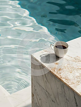 Coffee Cup on Ledge by Pool