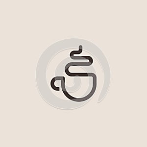 Coffee cup line icon. Simple steaming coffee cup