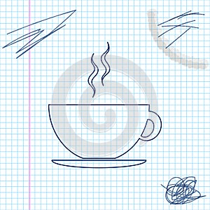 Coffee cup line sketch icon isolated on white background. Tea cup. Hot drink coffee. Vector Illustration.