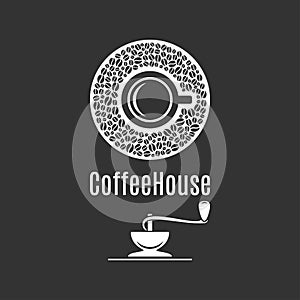 Coffee cup logo. Coffeehouse label with coffee photo