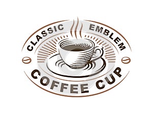 Coffee cup logo - vector illustration, emblem on white background