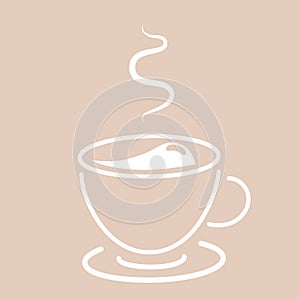 Coffee cup logog, whte full coffee cup with steam, hot drink