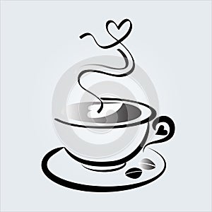 Coffee cup with a love heart logo icon illustration vector image