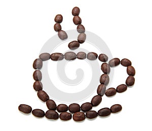 Coffee cup made by coffee beans isolated on white