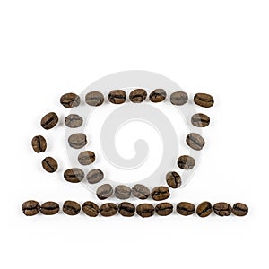 Coffee cup made of coffee beans on white background