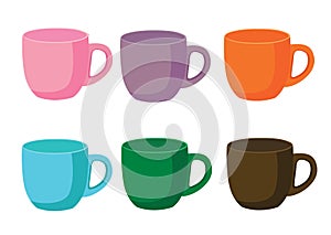 Coffee cup Multi color and Many coffee cups Multi color pink purple orange blue green brown