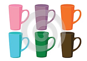 Coffee cup Multi color on white background and many coffee cups Multi color pink purple orange blue green brown