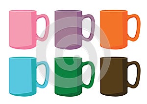 Coffee cup Multi color on white background and many coffee cups Multi color pink purple orange blue green brown