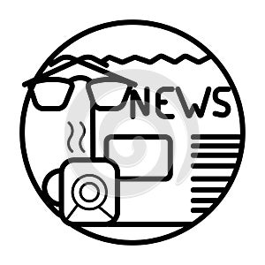 Coffee cup with newspaper and lenses