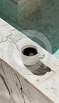 Coffee Cup Next to Pool Ledge