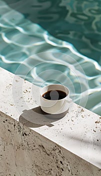 Coffee Cup Next to Pool Ledge