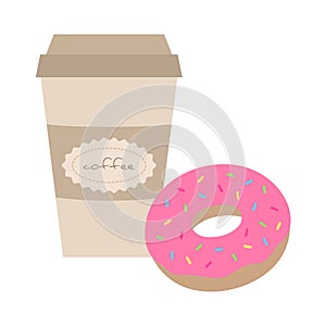 Coffee cup with pink donut