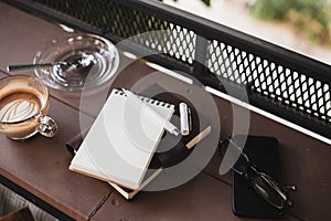 Coffee cup on rustic wood table