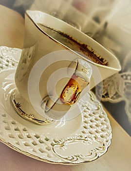 Coffee in a cup with a saucer