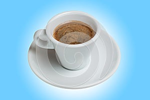 Coffee cup and saucer on a blue background