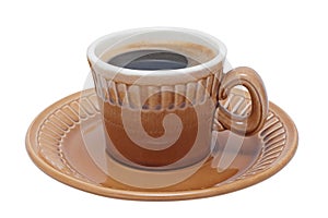 Coffee in cup on saucer isolated.