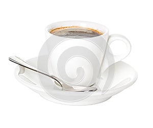 Coffee cup and saucer with a spoon