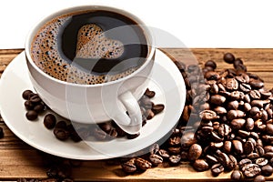 Coffee cup and saucer on a white background.